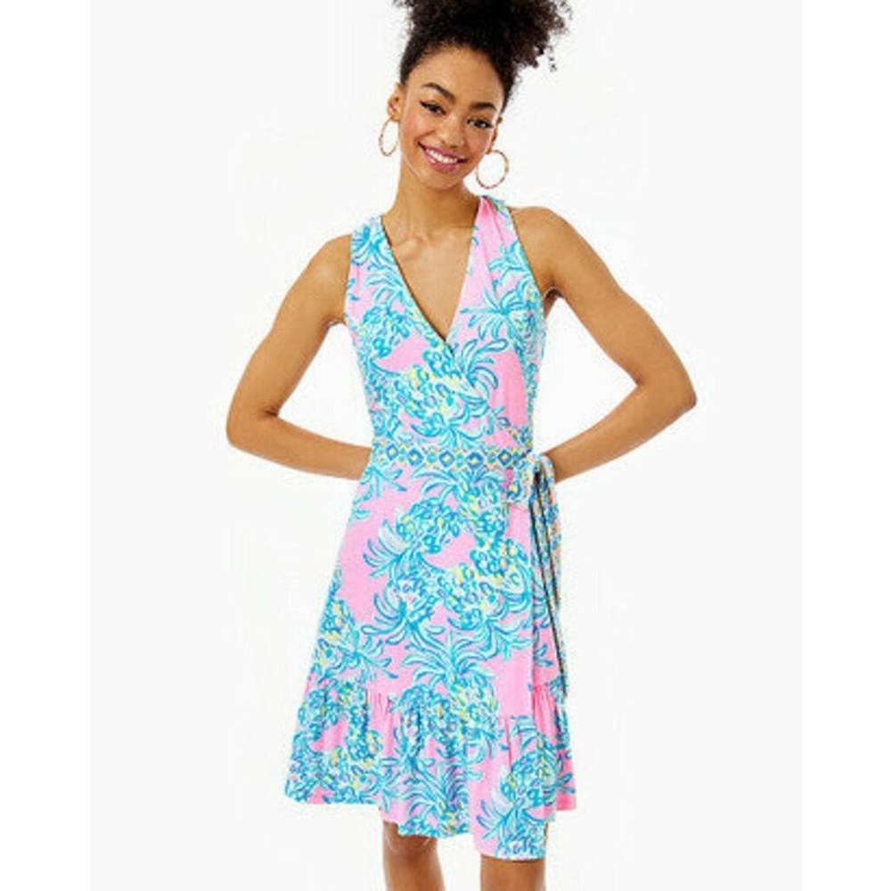💞NWT,LILLY PULITZER,Misha Wrap Dress, Gorgeous, Flowy, Vibrant, L